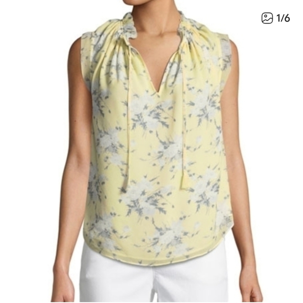 REBECCA‎ TAYLORSleeveless Lemon Rose-Print Silk Blouse size 2